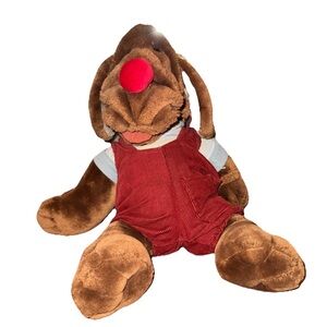 Vintage 1980s WRINKLES DOG Brown Hound Ganz Hand PUPPET Plush Corduroy Rust